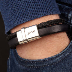 Josh Silver Black Armband 09110-BRA-BLACK-L (Lengte: 23.00 cm)