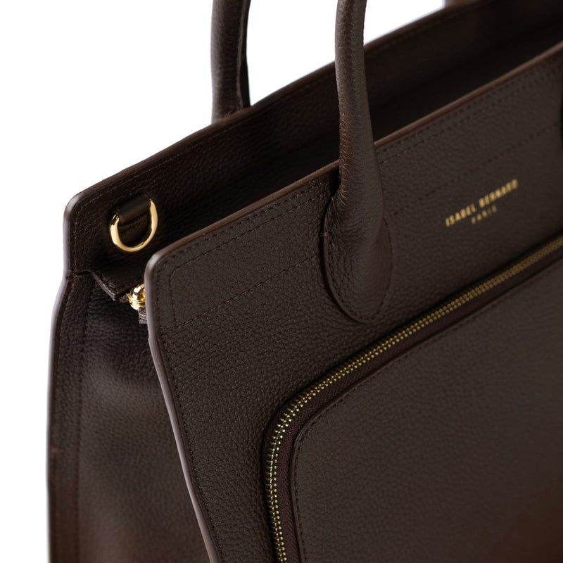 Isabel Bernard Honoré Nadine dunkelbraune Handtasche aus Kalbsleder mit 13-Zoll-Laptopfach IB25110-031-13-zoom-