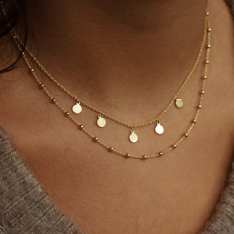 Karma 925 Sterling Silver Discus Dots Double Necklace T88-zoom-