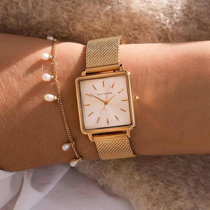 Violet Hamden Dawn Base Quadratische Damenuhr Gold- und Silberfarben VH09024-zoom-