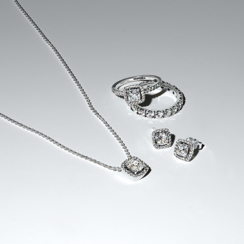 Pandora Timeless 925 Sterling Silver Square Halo Stud Earrings 293551C02-zoom-