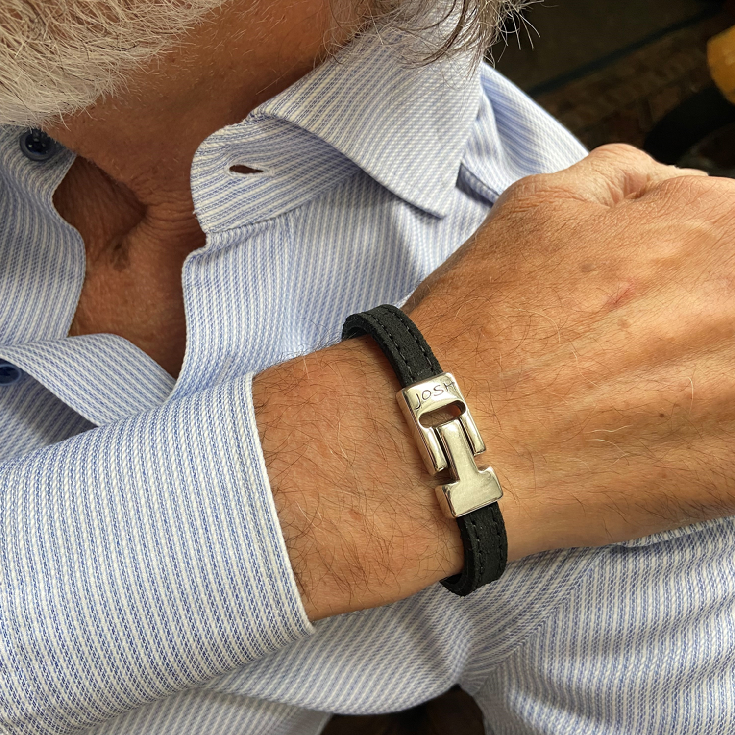 Josh Black Leather Bracelet 25036SL/BLCK/LME