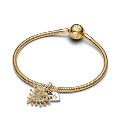 Pandora Moments Gold Plated Radiant Heart Double Dangle Charm 764141C01