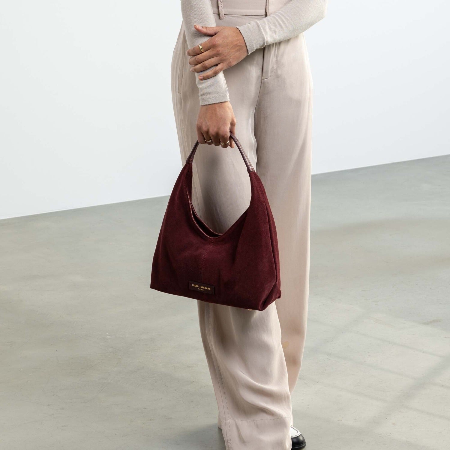 Isabel Bernard Honoré Grace mini dark bordeaux suede handbag IB21132-152