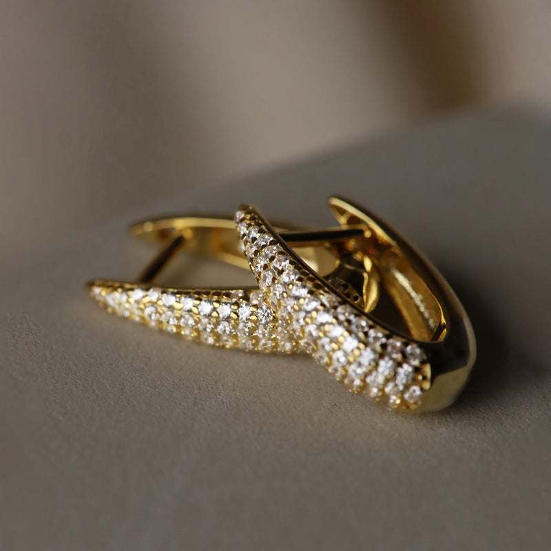 Karma 925 Sterling Silberen Goldfarbene Zirkonia Oval Creolen M3214GP-zoom-