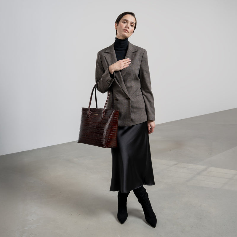 Isabel Bernard Honoré Lysanne Kroko Braun Kalbsleder Shopper IB25025-zoom-