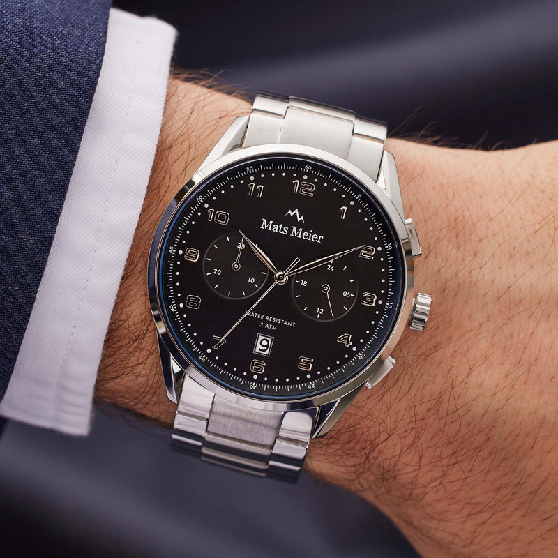 Mats Meier Mont Vélan Chrono Schwarz/Silberfarbene Uhr MM10004-zoom-