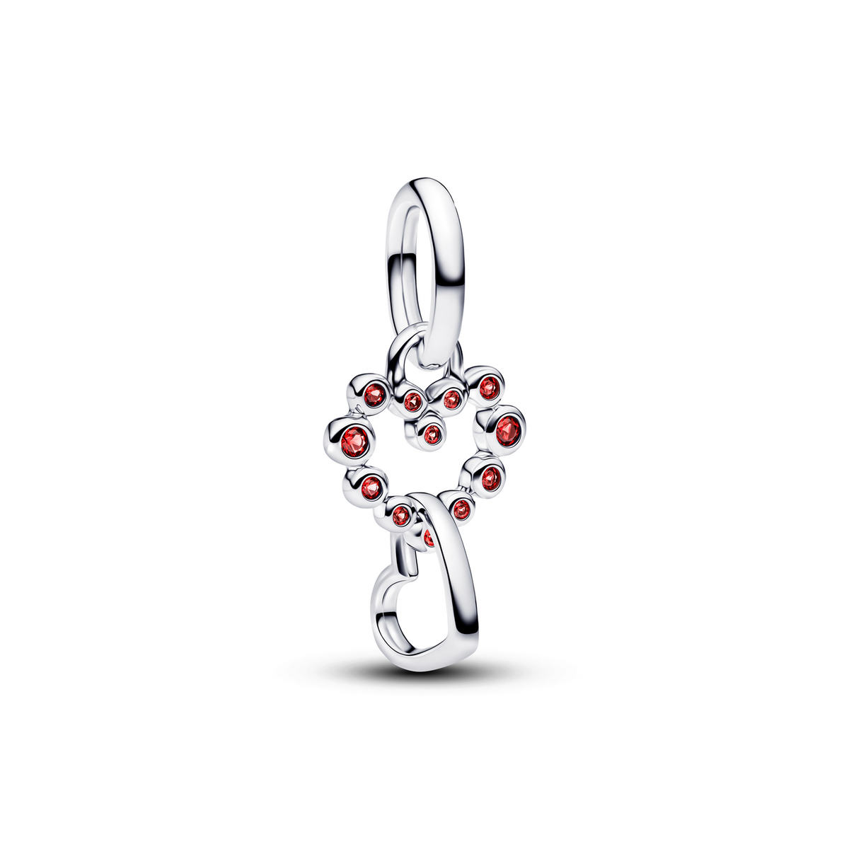 Pandora Moments 925 Sterling Silver Connected Hearts & Red Stones Pendant 794435C01