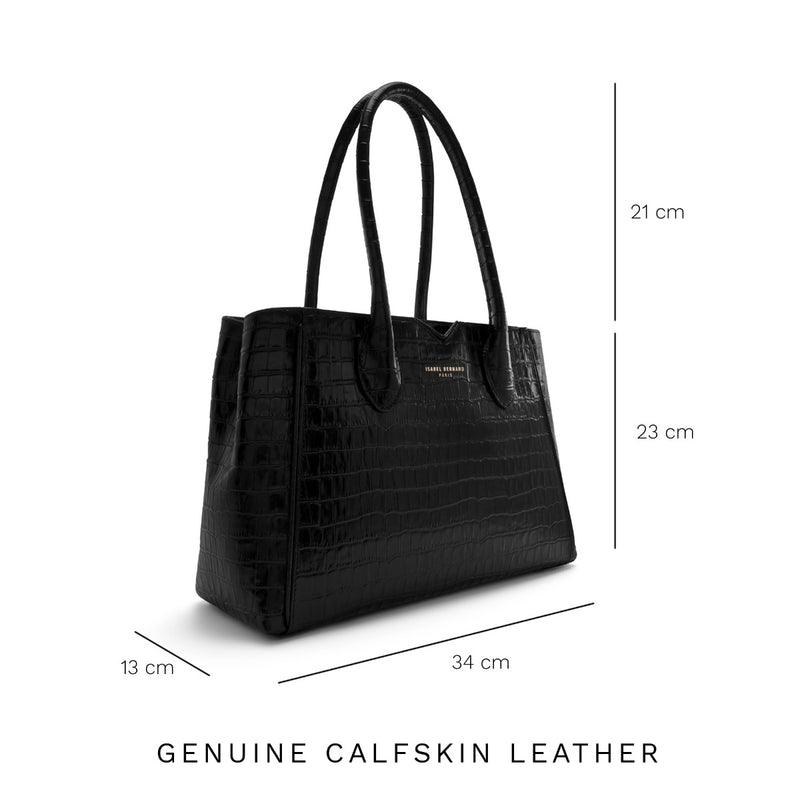 Isabel Bernard Honoré Cloe Midi Kroko Schwarz Kalbsleder Handtasche IB25082-201-zoom-