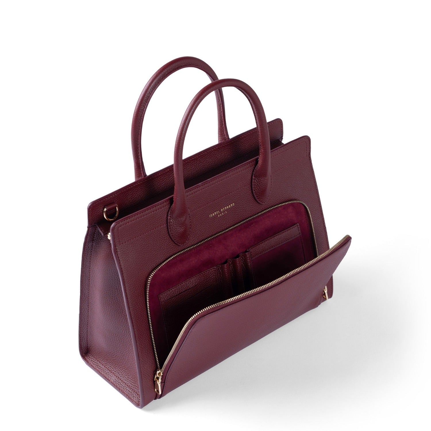 Isabel Bernard Honoré Nadine bordeaux red calfskin leather handbag with 13 inch laptop compartment IB25110-052-13