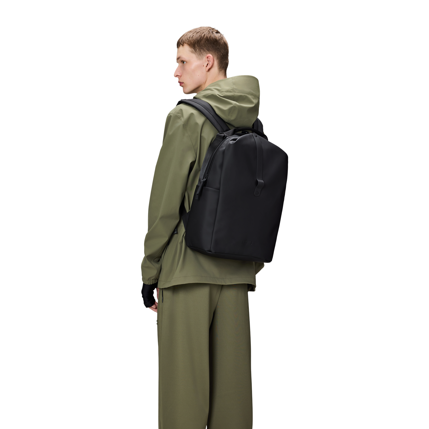 Rains Black Clip Front Backpack R14890-01