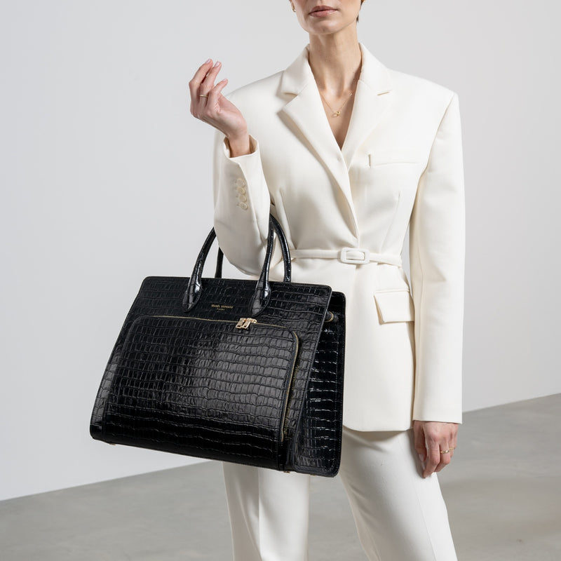 Isabel Bernard Honoré Nadine Schwarze Kroko Leder Handtasche aus Kalbsleder IB25033-zoom-