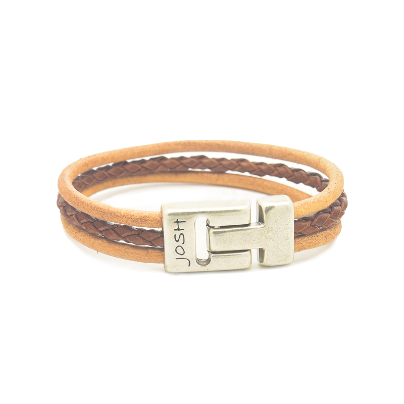 Josh Cognac Leather Bracelet 25045SL/CGNC/LRG-zoom-