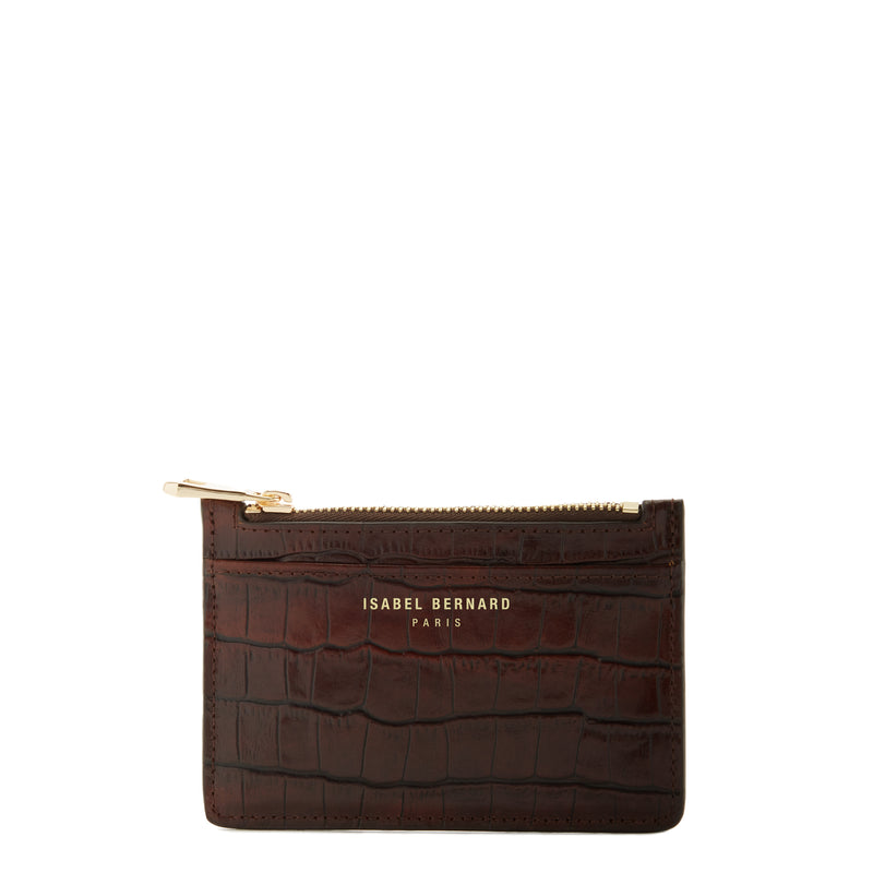 Isabel Bernard Honoré Aveline Kroko Braunes Leder Damen Kartenhalter aus Kalbsleder IB27019-zoom-