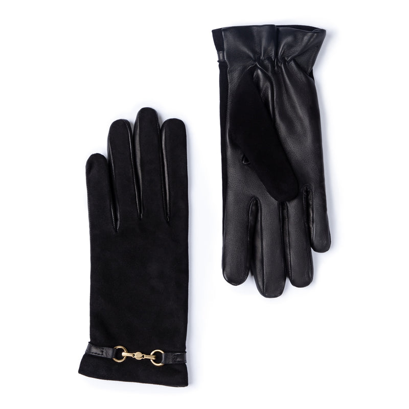 Isabel Bernard Honoré Marcelia schwarze Wildlederhandschuhe aus Ziegenleder IB67001-101-7.5-zoom-