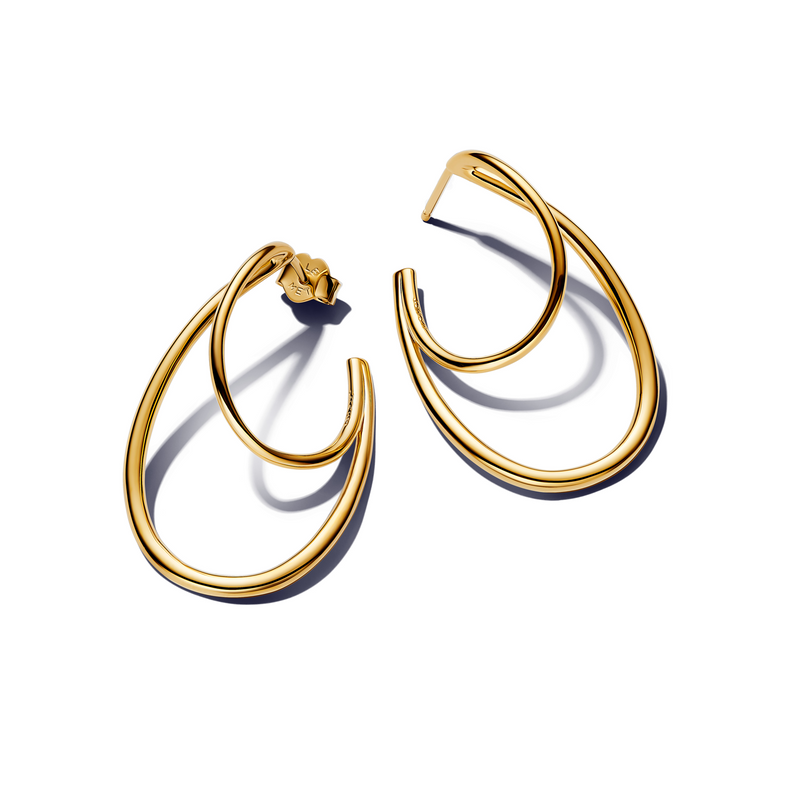 Pandora Essence Gold Plated Organically Shaped Double Hoop Earrings 263870C00-zoom-
