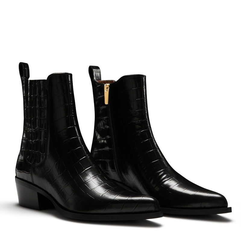 Isabel Bernard Vendôme Amandine Kroko Schwarz Kalbsleder Stiefel IB53010-201-36-zoom-