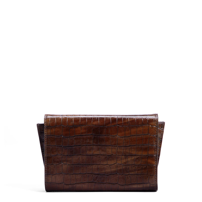 Isabel Bernard Honoré Lina Croco Braune Clutch Mit Abnehmbarer Schulterkette IB21135-230-zoom-