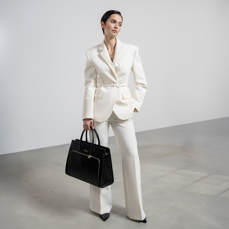 Isabel Bernard Honoré Nadine Schwarze Kroko Leder Handtasche aus Kalbsleder IB25033-zoom-