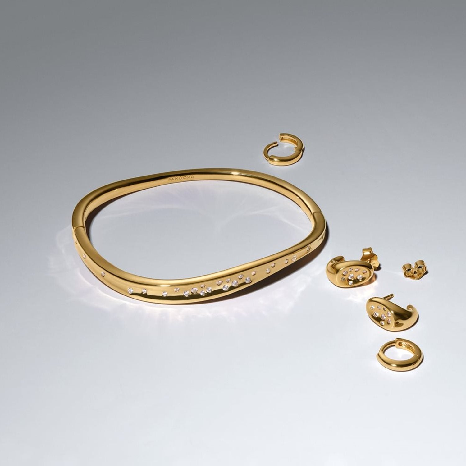 Pandora Essence Gold Plated Organically Shaped Stone-Set Bangle 564655C01