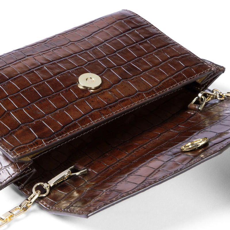 Isabel Bernard Honoré Lina Croco Braune Clutch Mit Abnehmbarer Schulterkette IB21135-230-zoom-