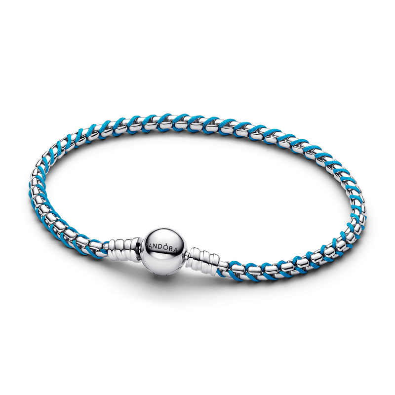 Pandora Moments 925 Sterling Silver Blue Cord Box Chain Bracelet 593816C01-17-zoom-