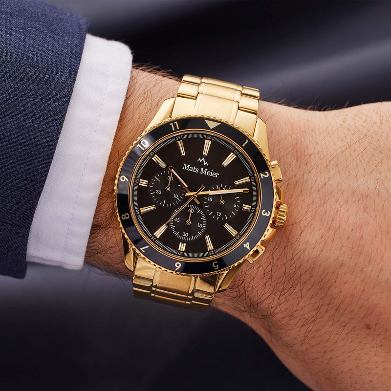 Mats Meier Ponte dei Salti Chronograaf HerrenUhr Goldfarbene und Schwarz MM00509-zoom-