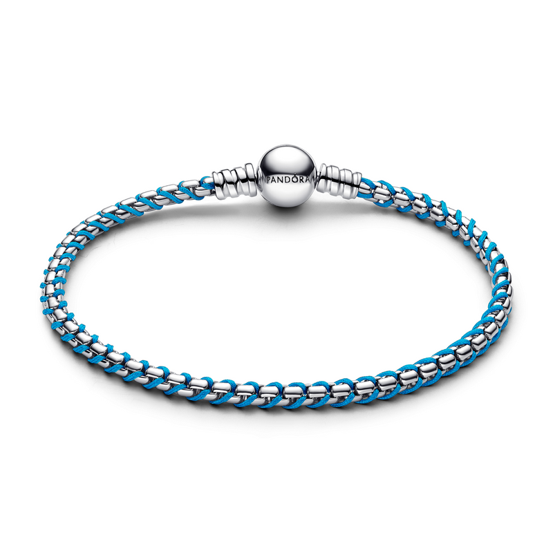 Pandora Moments 925 Sterling Silver Blue Cord Box Chain Bracelet 593816C01-17-zoom-