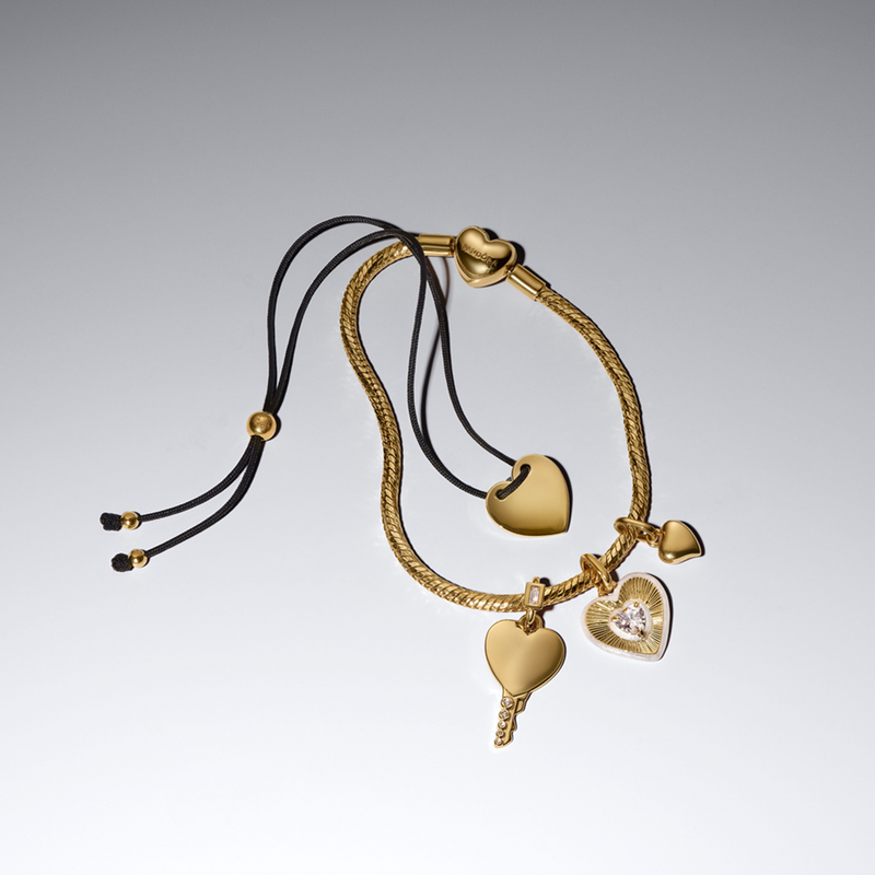 Pandora Moments Gold Plated Engravable Heart Black Cord Slider Bracelet 564420C01-2-zoom-