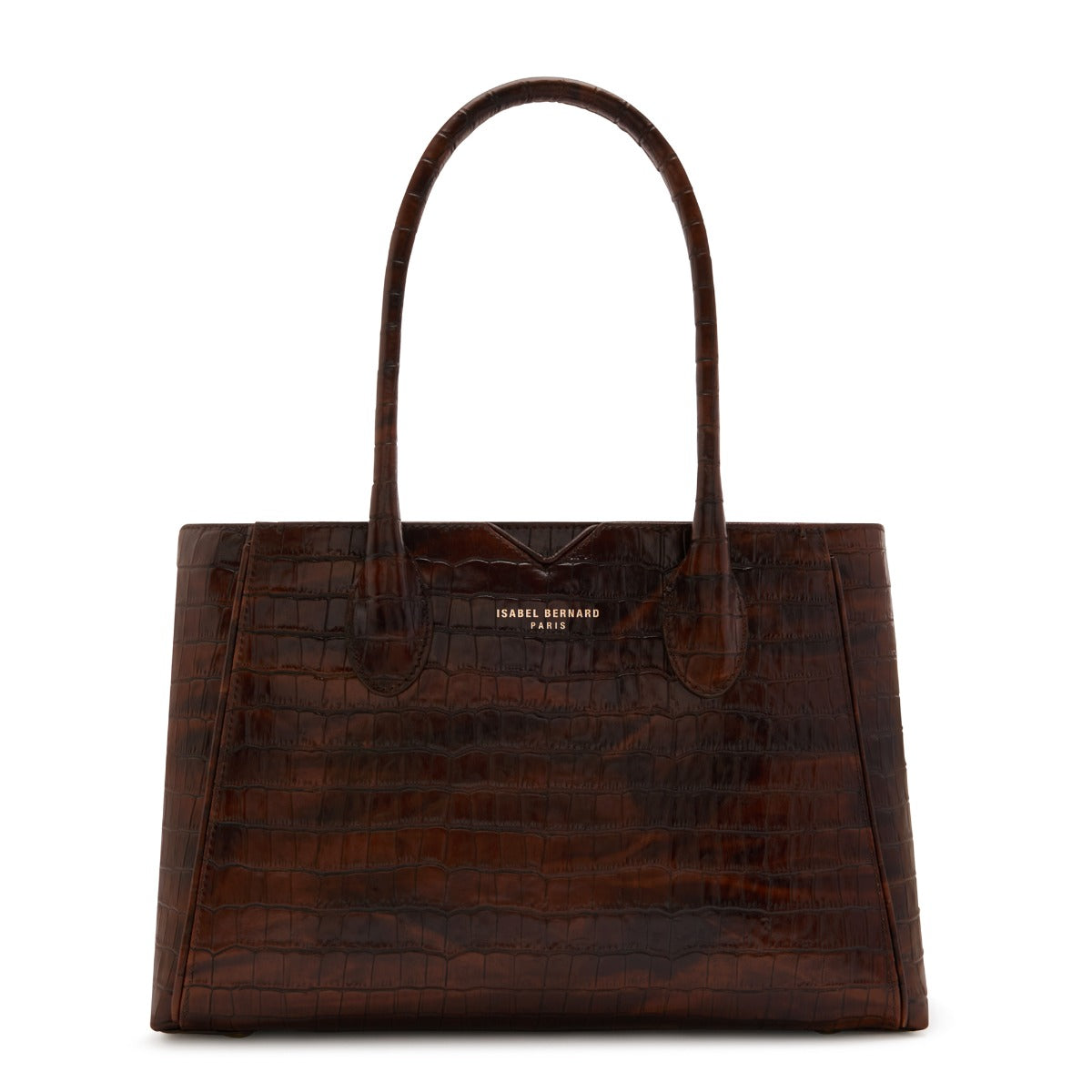 Isabel Bernard Honoré Cloe Midi Croco Brown Calfskin Leather Handbag IB25082-230