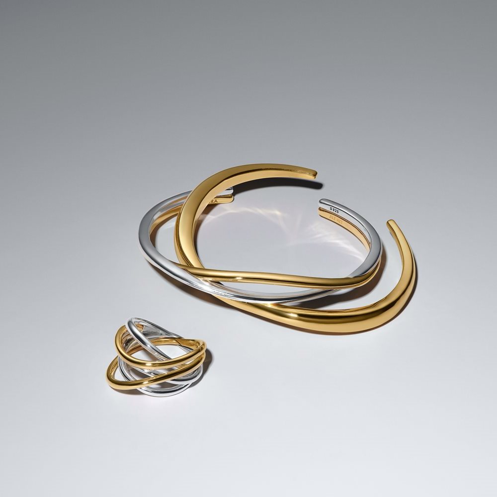 Pandora Essence Gold Plated Entwined Two-Tone Open Bangle 564656C00