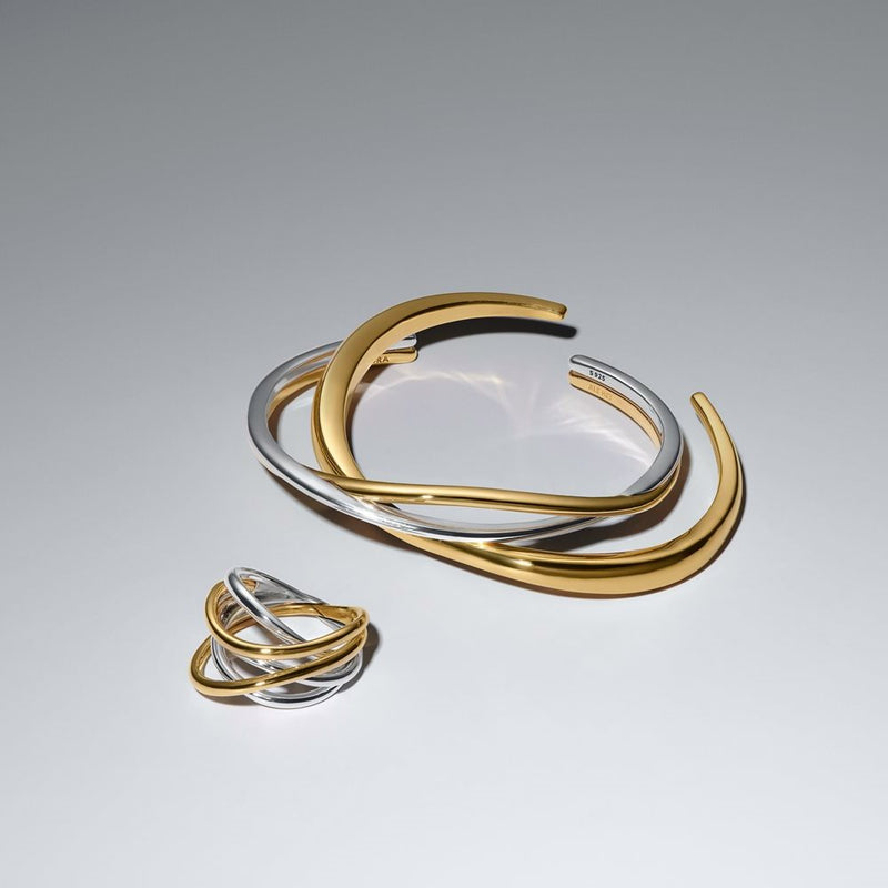 Pandora Essence Vergoldeter Entwined Zweifarbiger Offener Armreif 564656C00-zoom-