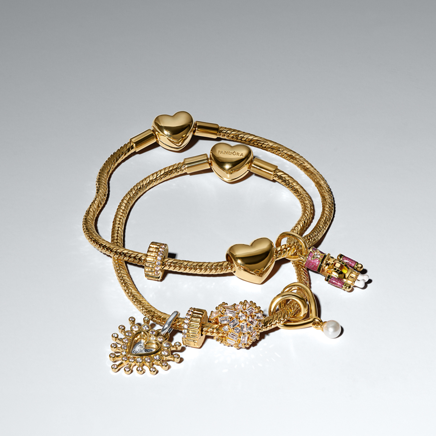 Pandora Moments Gold Plated Radiant Heart Double Dangle Charm 764141C01