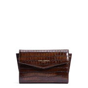 Isabel Bernard Honoré Lina Croco Braune Clutch Mit Abnehmbarer Schulterkette IB21135-230
