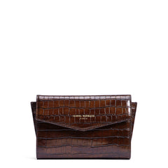 Isabel Bernard Honoré Lina Croco Brown Clutch With Detachable Shoulder Chain IB21135-230