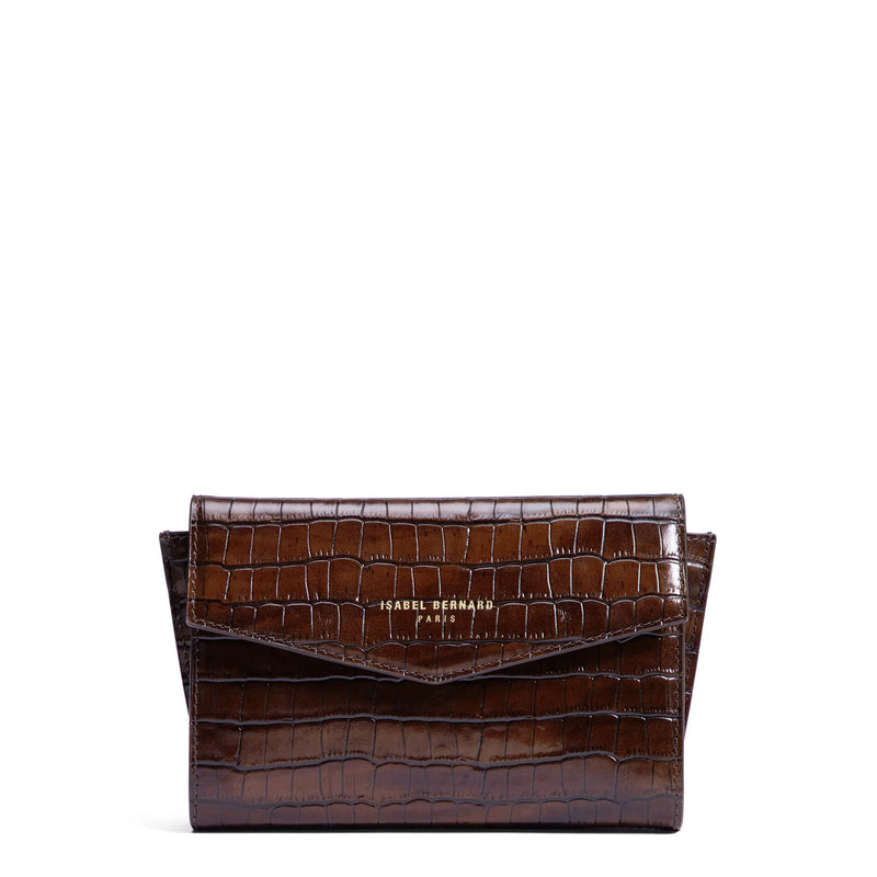 Isabel Bernard Honoré Lina Croco Braune Clutch Mit Abnehmbarer Schulterkette IB21135-230-zoom-
