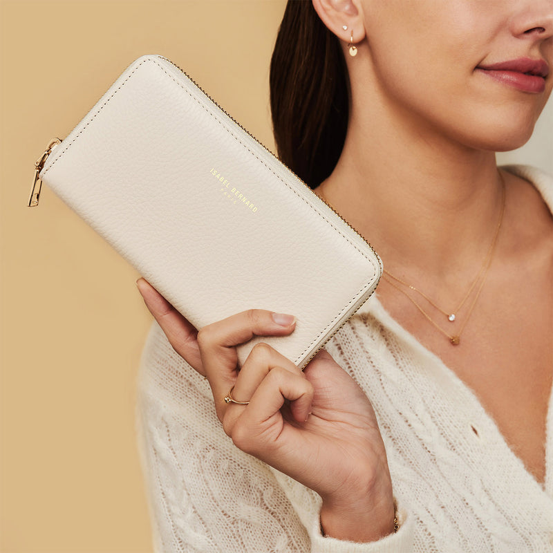 Isabel Bernard Honoré Léa Beige Kalbsleder Portemonnaie mit Reißverschluss IB23012-zoom-