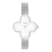 OOZOO Timepieces Silberne Und Weiße Kleeblatt Damenuhr C11525