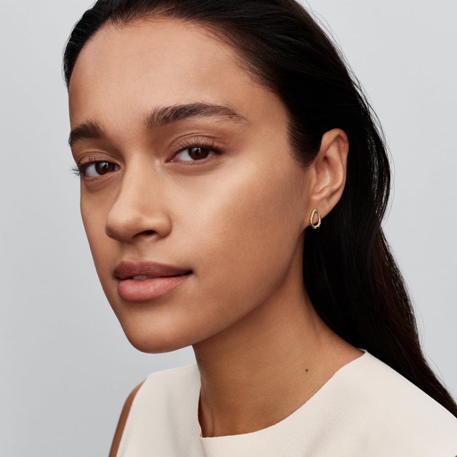 Pandora Essence Gold Plated Organically Shaped Stone-Set Oval Stud Earrings 264659C01
