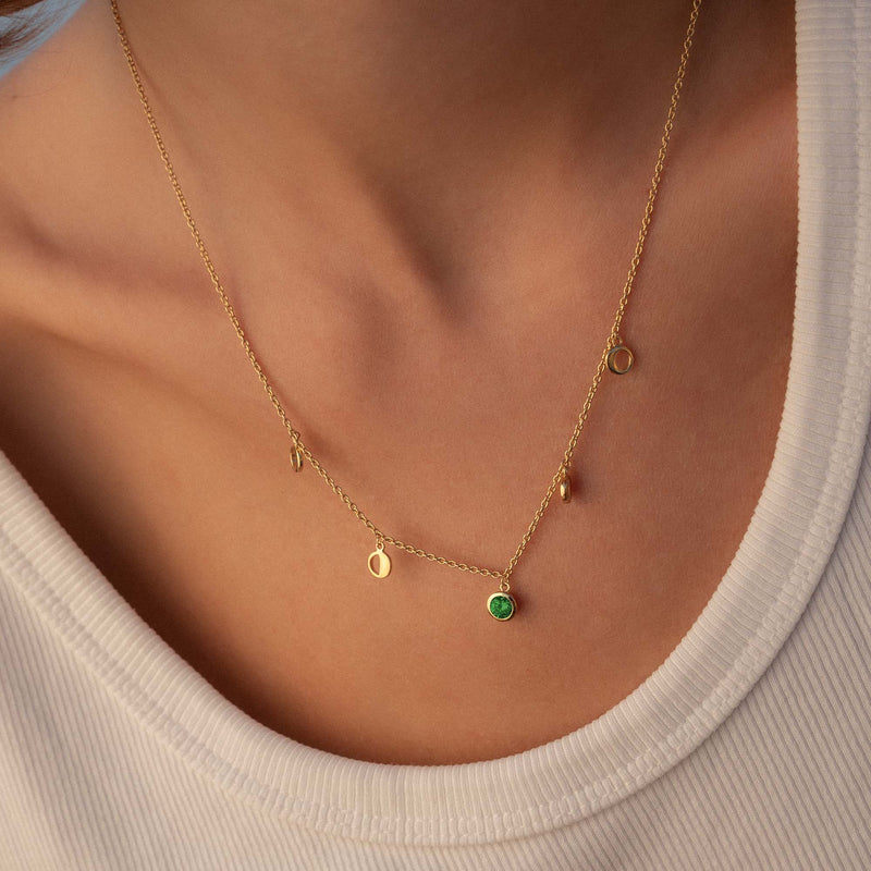 Violet Hamden Luna 925 Sterling Silberne Vergoldete Halskette mit Monden und Grünem Zirkonia-Stein VH340042-zoom-