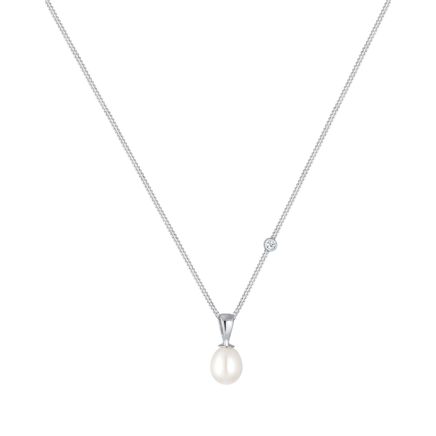 Elli 925 Sterling Silver Pearl Necklace with Diamond 2004-BF-0008078-001