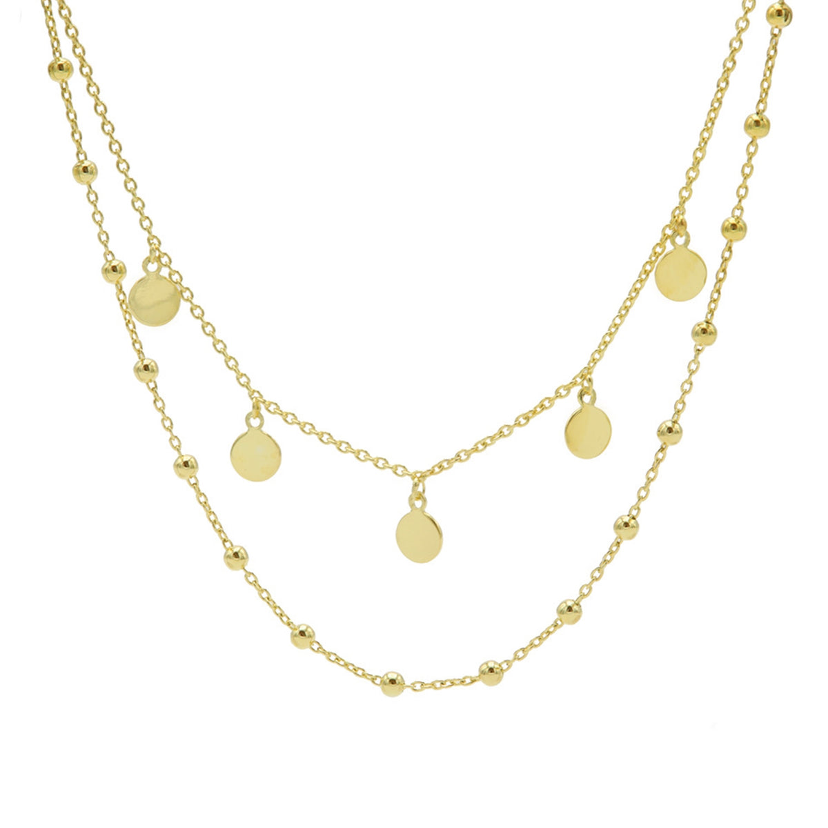 Karma 925 Sterling Silver Discus Dots Double Necklace T88