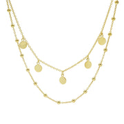 Karma 925 Sterling Silver Discus Dots Double Necklace T88