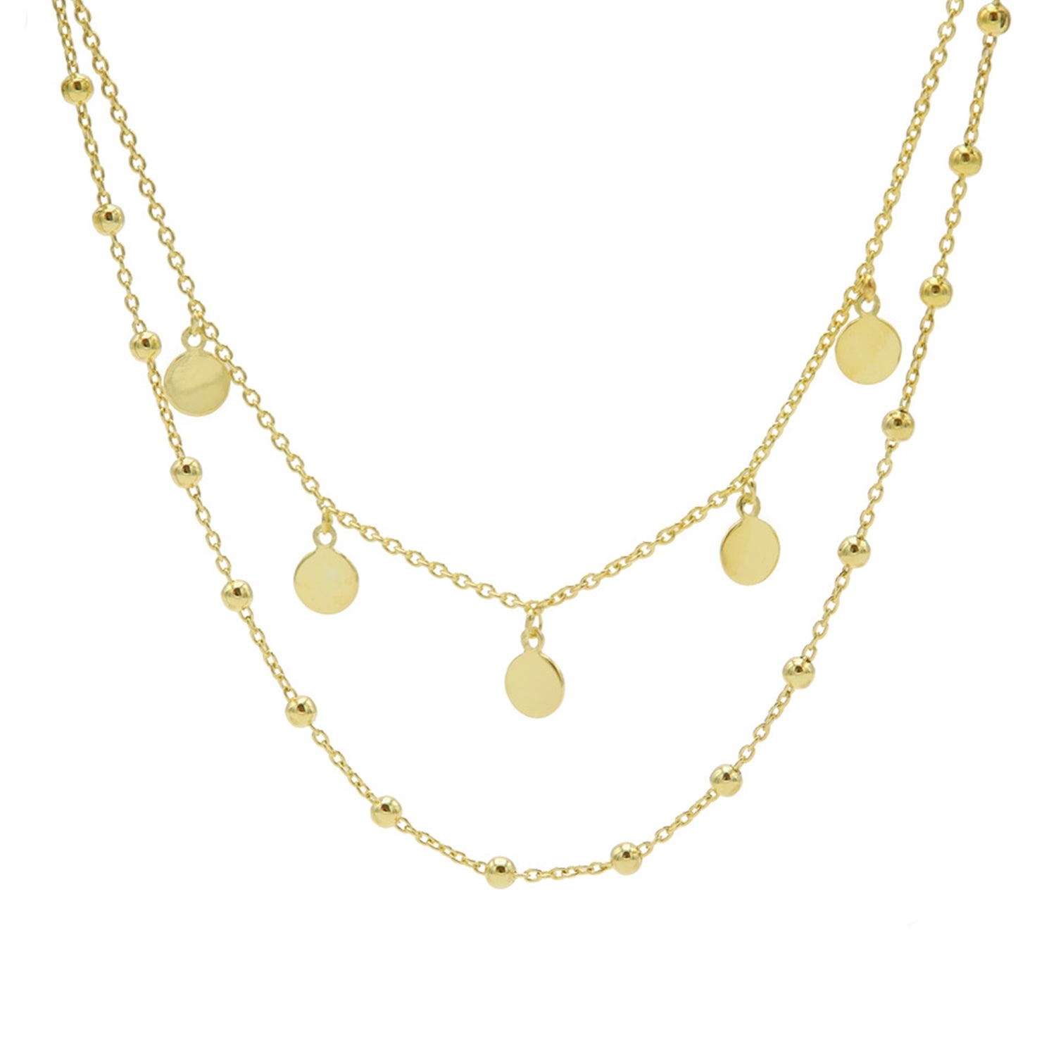 Karma 925 Sterling Silver Discus Dots Double Necklace T88