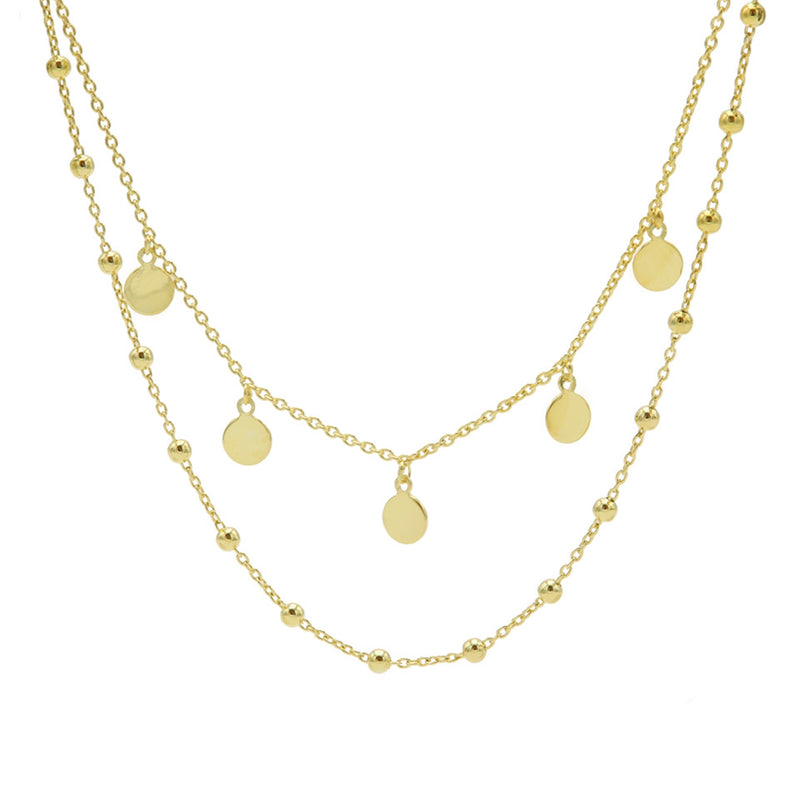 Karma 925 Sterling Silver Discus Dots Double Necklace T88-zoom-