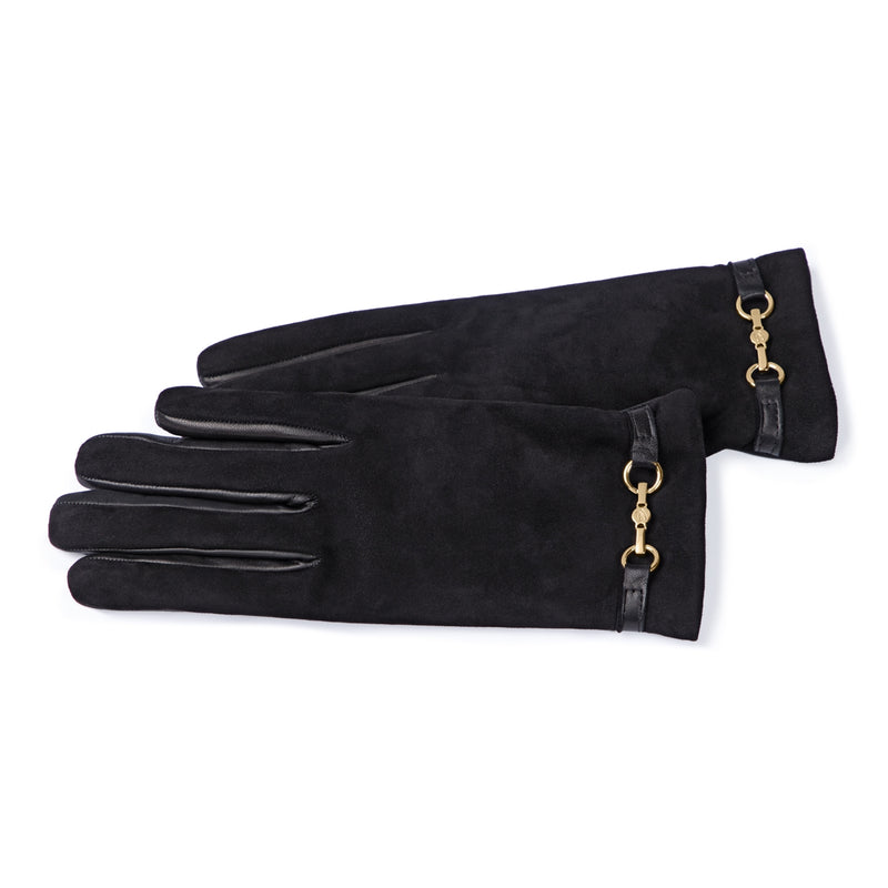 Isabel Bernard Honoré Marcelia schwarze Wildlederhandschuhe aus Ziegenleder IB67001-101-7.5-zoom-