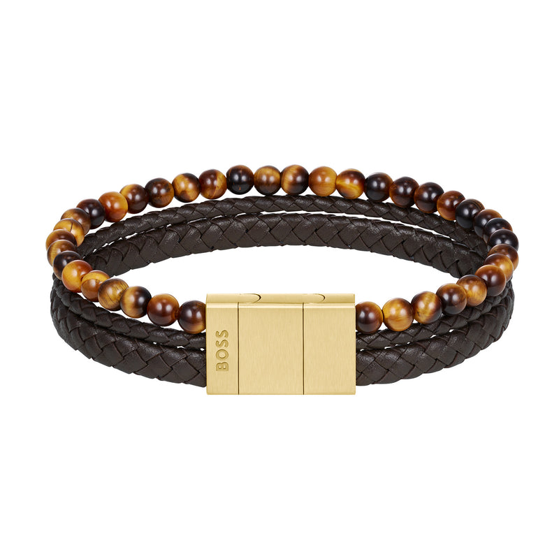Hugo Boss BOSS Brown Leather Gemstone Bracelet HBJ1580787-zoom-