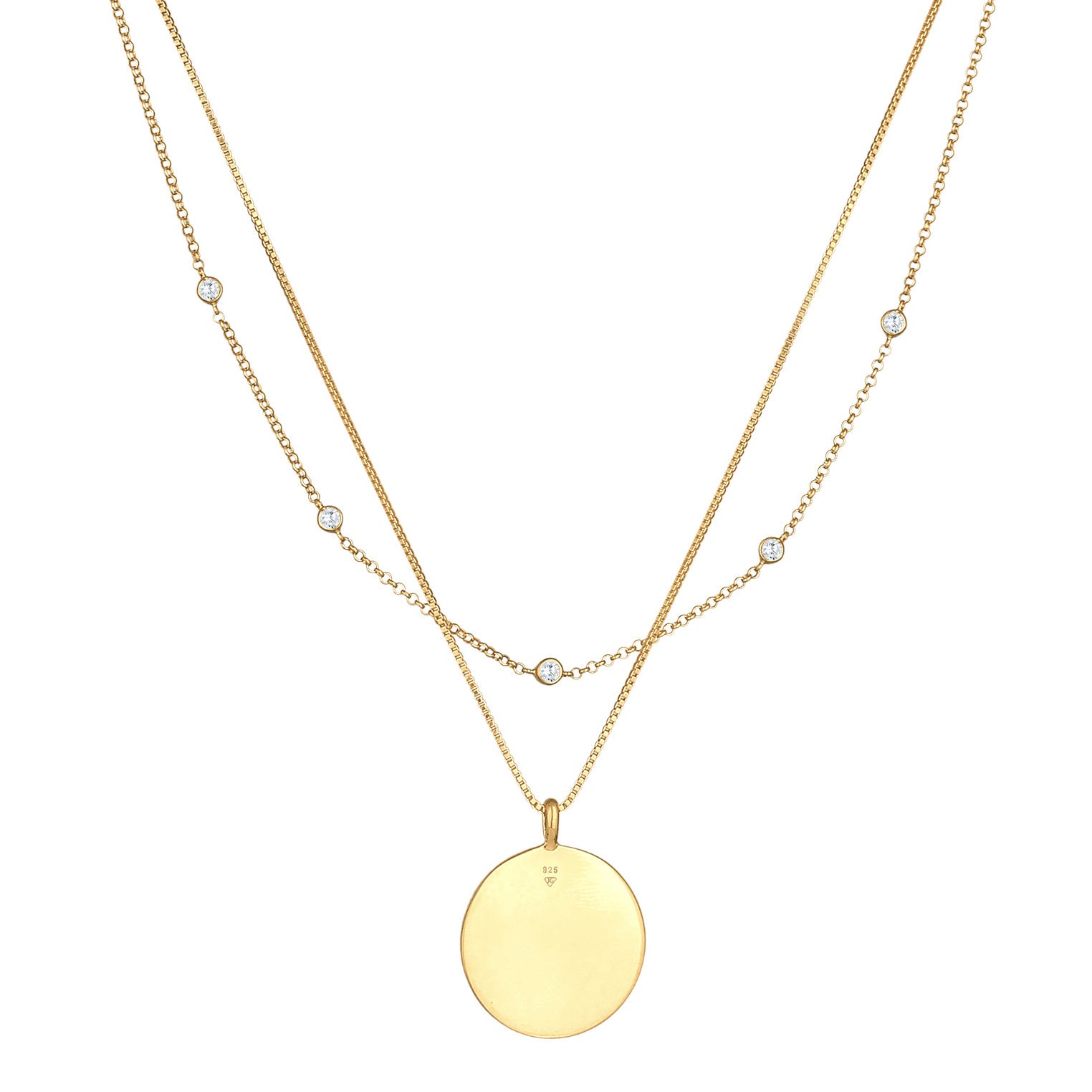 Elli 925 Sterling Silver Layered Coin Necklace with Zirconia 2004-BF-0008196-001