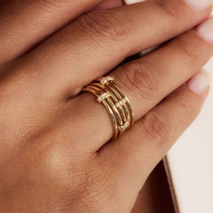 Isabel Bernard Cour d'Honneur Adora 14 karat golden 5-piece multiring with zirkonia stones ib330106-56