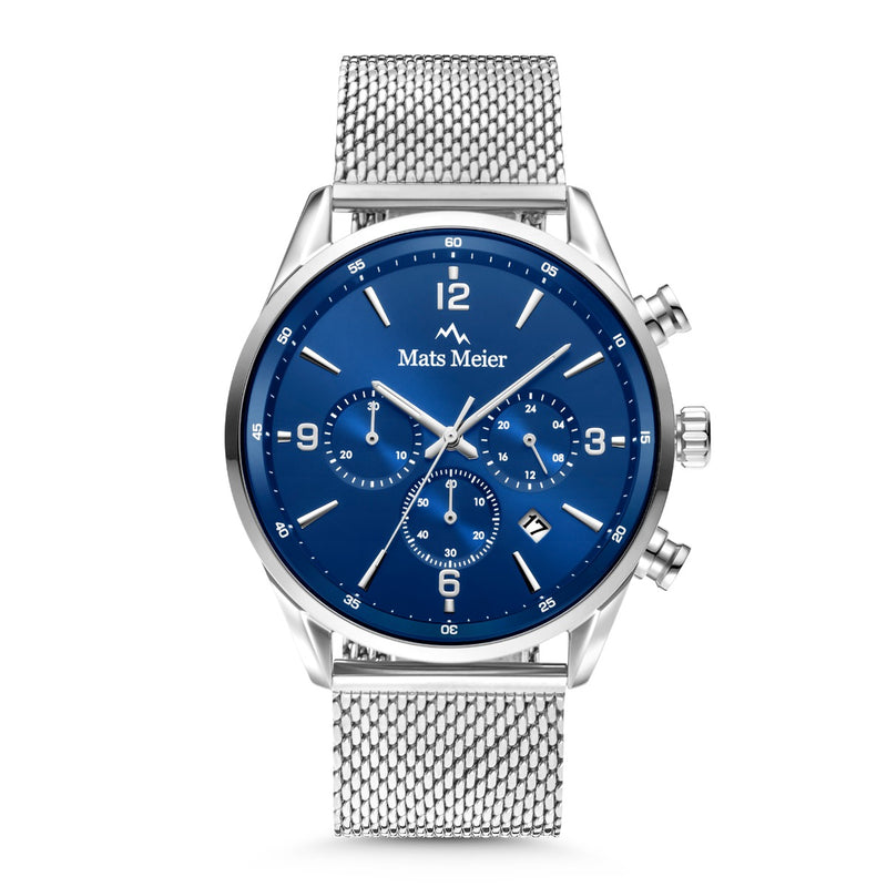 Mats Meier Grand Cornier Chronograph Men's Watch Silver Colored with Blue MM00133-zoom-